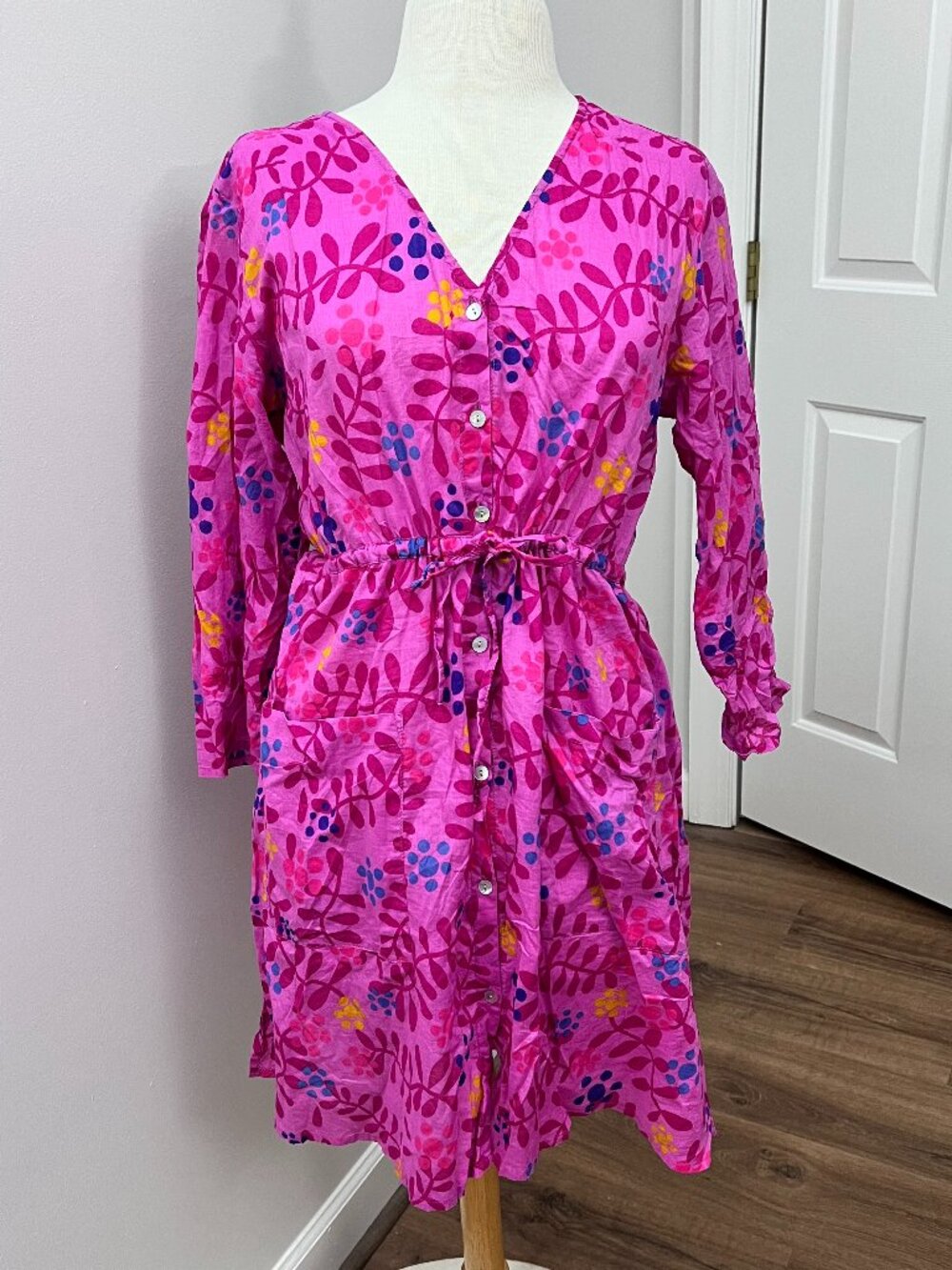 Gudrum sjozlen Pink Cotton Sweedish Floral Long Sleeve Dress Sz M